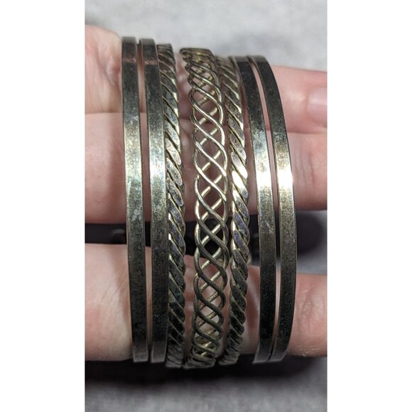 Braided Multilayer Silver Tone Cuff Bracelet - Picture 1 of 8